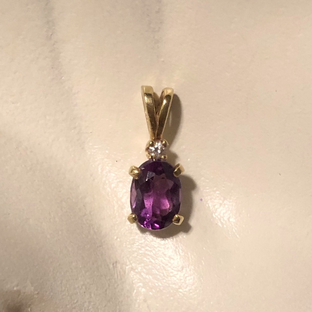 Diamond, Amethyst and 14K Gold Drop Pendant